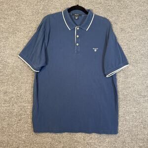Gant Shirt Mens XL Blue Polo Short Sleeve Embroidered‎ Classic Stretch Casual